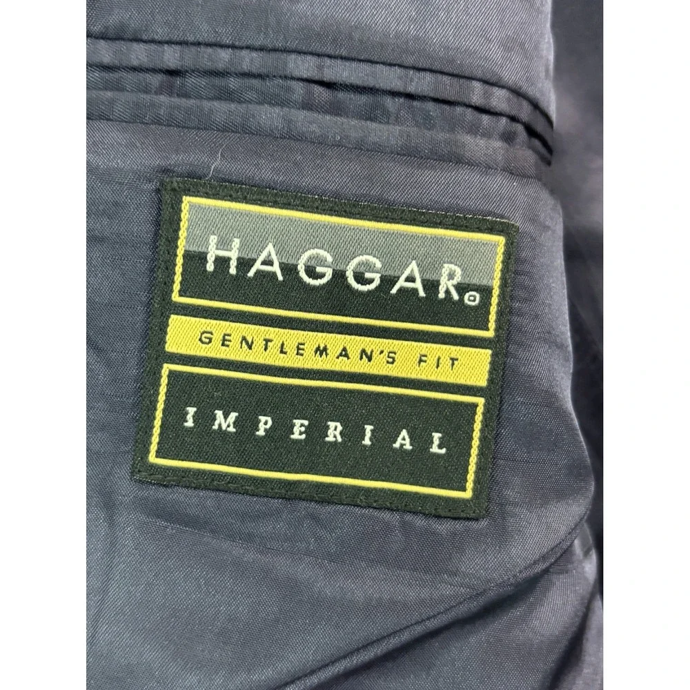vtg NEW Haggar 42L Gray Blue‎ Houndstooth 100% Silk Blazer Jacket Sport Coat